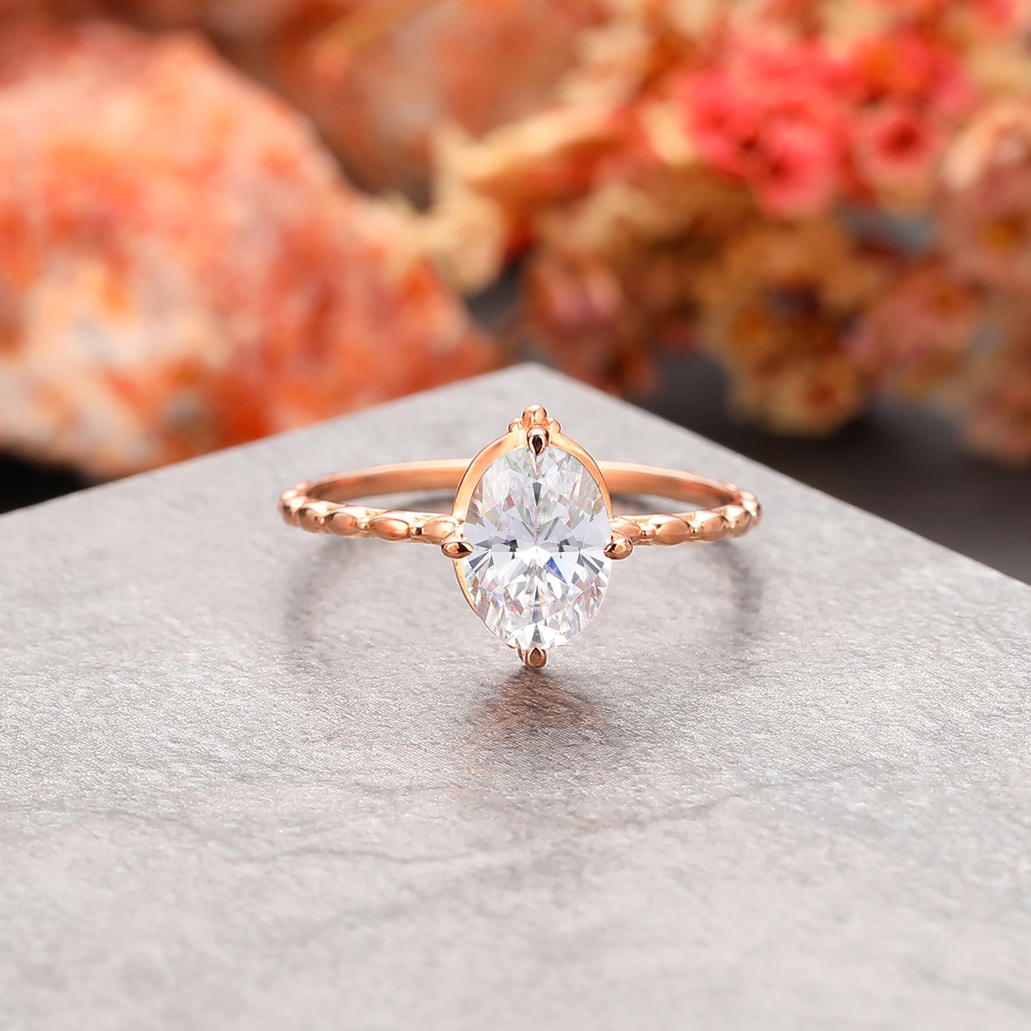 Nature Inspired 1.5 Carat Oval Cut Solitaire Moissanite Engagement Ring For Her