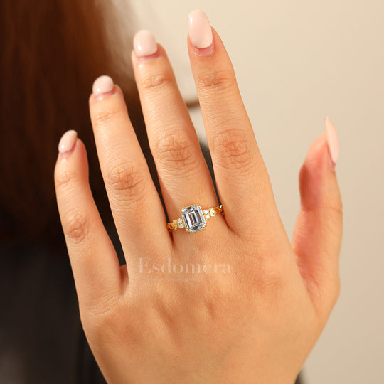 Dainty Leaf Anillo de Diamante de Laboratorio Esmeralda Crecido en Laboratorio Inspirado en Rama Anillo de Diamante de Laboratorio para Mujer (Certificado IGI)