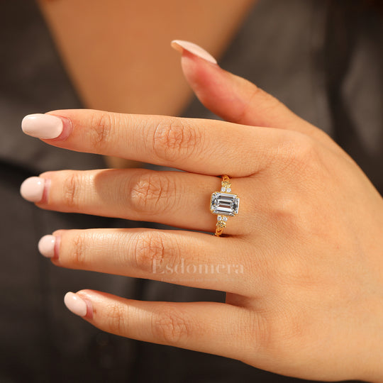 Dainty Leaf Anillo de Diamante de Laboratorio Esmeralda Crecido en Laboratorio Inspirado en Rama Anillo de Diamante de Laboratorio para Mujer (Certificado IGI)