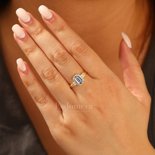 Dainty Leaf Anillo de Diamante de Laboratorio Esmeralda Crecido en Laboratorio Inspirado en Rama Anillo de Diamante de Laboratorio para Mujer (Certificado IGI)