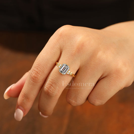 Dainty Leaf Anillo de Diamante de Laboratorio Esmeralda Crecido en Laboratorio Inspirado en Rama Anillo de Diamante de Laboratorio para Mujer (Certificado IGI)