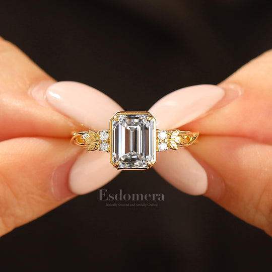 Dainty Leaf Anillo de Diamante de Laboratorio Esmeralda Crecido en Laboratorio Inspirado en Rama Anillo de Diamante de Laboratorio para Mujer (Certificado IGI)