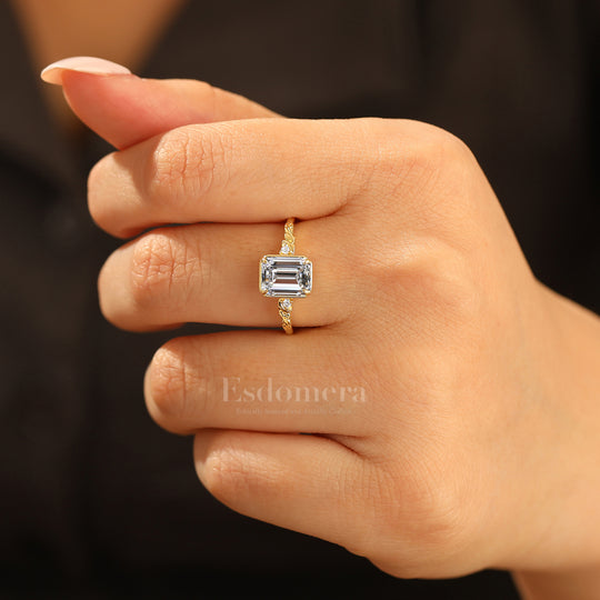 Vine Design Bague de Mariage en Diamant Émeraude Lab Naturel Inspirée Bague Femme en Diamant Synthétique (Certifiée IGI)