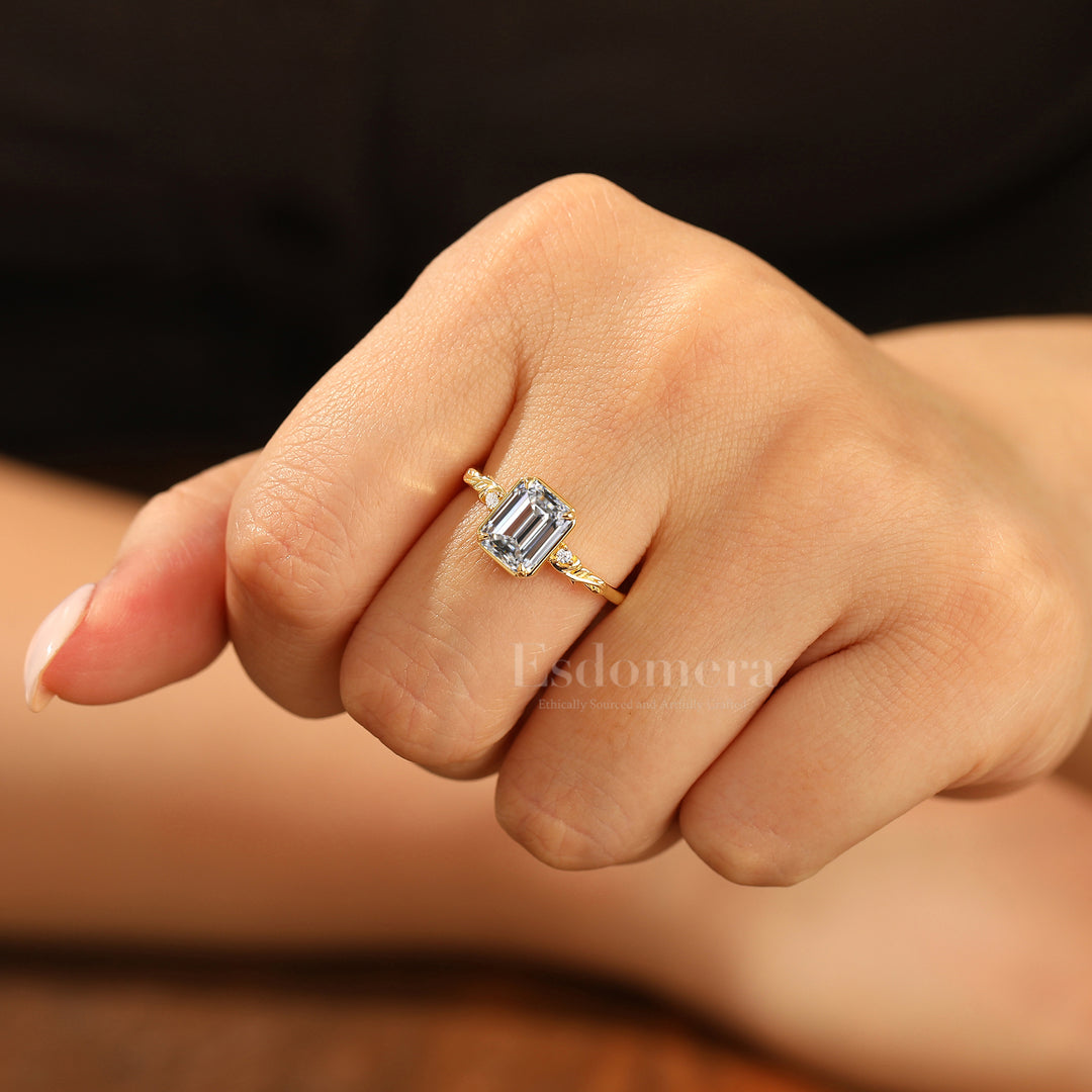 Vine Design Bague de Mariage en Diamant Émeraude Lab Naturel Inspirée Bague Femme en Diamant Synthétique (Certifiée IGI)