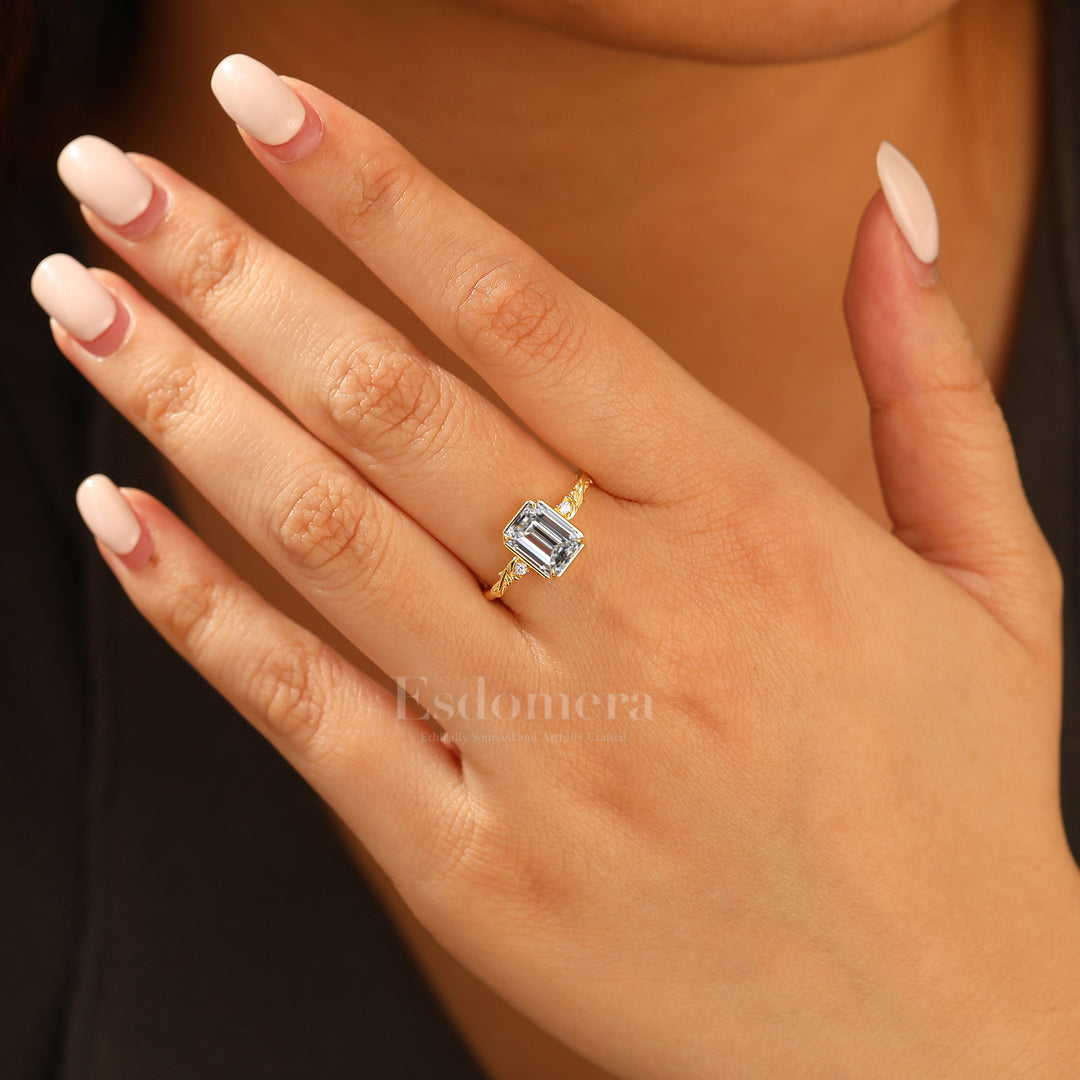 Vine Design Bague de Mariage en Diamant Émeraude Lab Naturel Inspirée Bague Femme en Diamant Synthétique (Certifiée IGI)