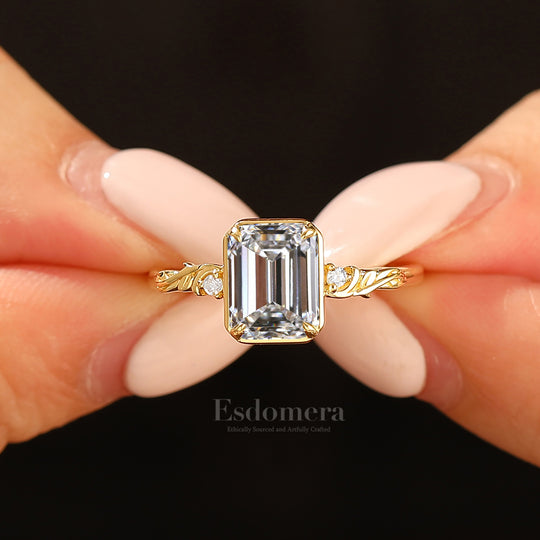 Vine Design Bague de Mariage en Diamant Émeraude Lab Naturel Inspirée Bague Femme en Diamant Synthétique (Certifiée IGI)