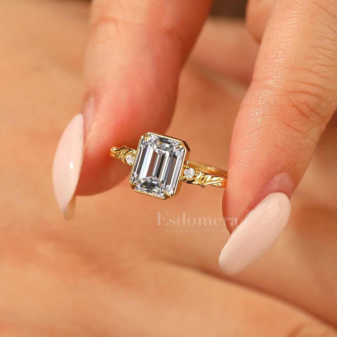 Vine Design Bague de Mariage en Diamant Émeraude Lab Naturel Inspirée Bague Femme en Diamant Synthétique (Certifiée IGI)