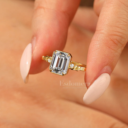 Vine Design Bague de Mariage en Diamant Émeraude Lab Naturel Inspirée Bague Femme en Diamant Synthétique (Certifiée IGI)