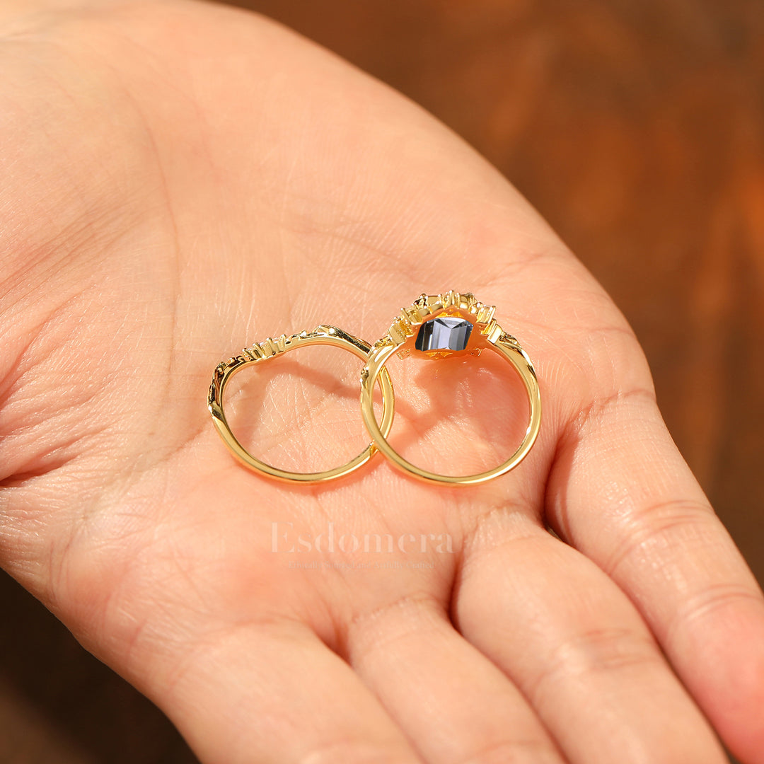 Vintage Cluster Leaf Emerald Shape Lab Grown Diamond Women Ring Set Nature Style Lab Diamond Rings (IGI Certified)