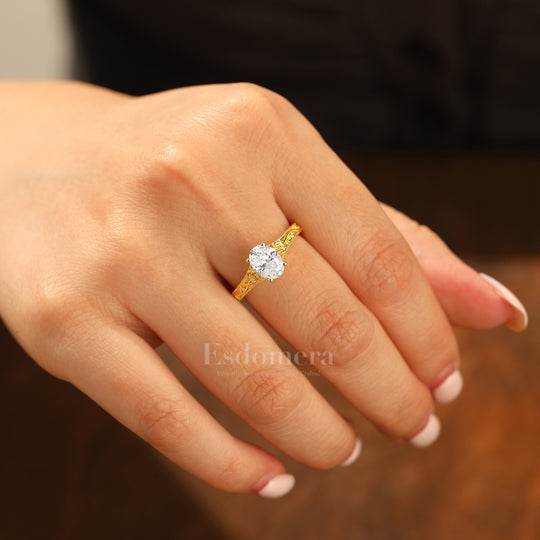 Retro Rose Floral Style Oval Cut Moissanite Bridal Ring Solitaire Moissanite Wedding Ring For Her