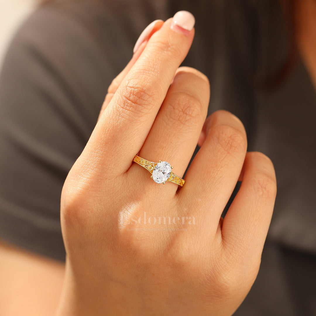 Retro Rose Floral Style Oval Cut Moissanite Bridal Ring Solitaire Moissanite Wedding Ring For Her