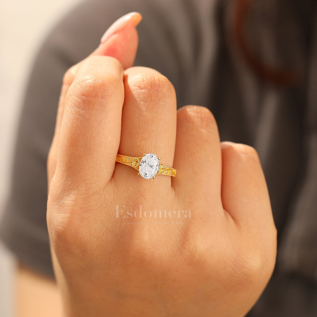 Retro Rose Floral Style Oval Cut Moissanite Bridal Ring Solitaire Moissanite Wedding Ring For Her
