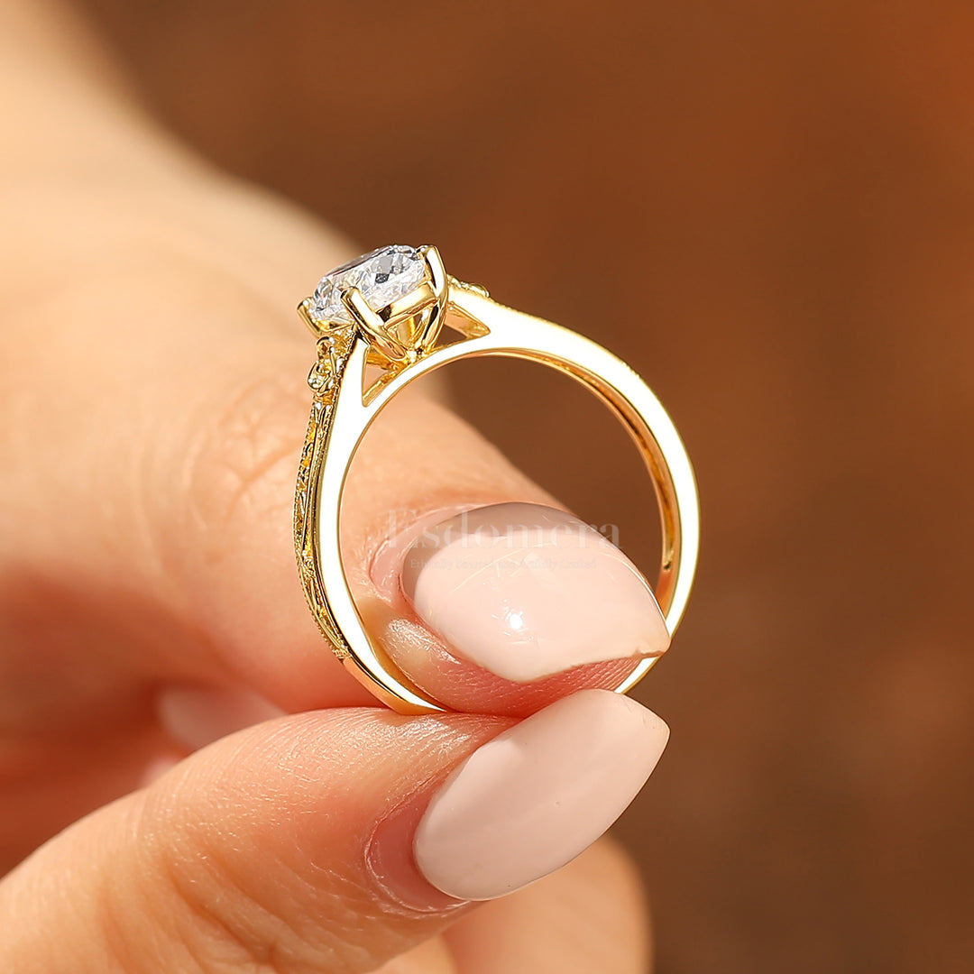 Retro Rose Floral Style Oval Cut Moissanite Bridal Ring Solitaire Moissanite Wedding Ring For Her