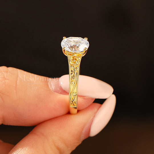 Retro Rose Floral Style Oval Cut Moissanite Bridal Ring Solitaire Moissanite Wedding Ring For Her