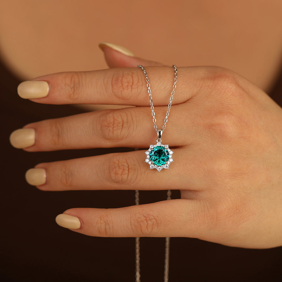 Cluster Emerald Pave Moissanites Necklace Pendant Round Shape Gemstone Women Pendant