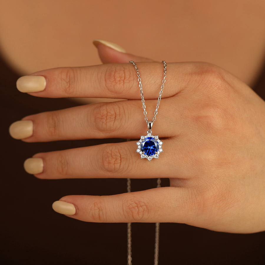 Cluster Sapphire Pave Moissanites Necklace Pendant Round Cut Gemstone Women Pendant