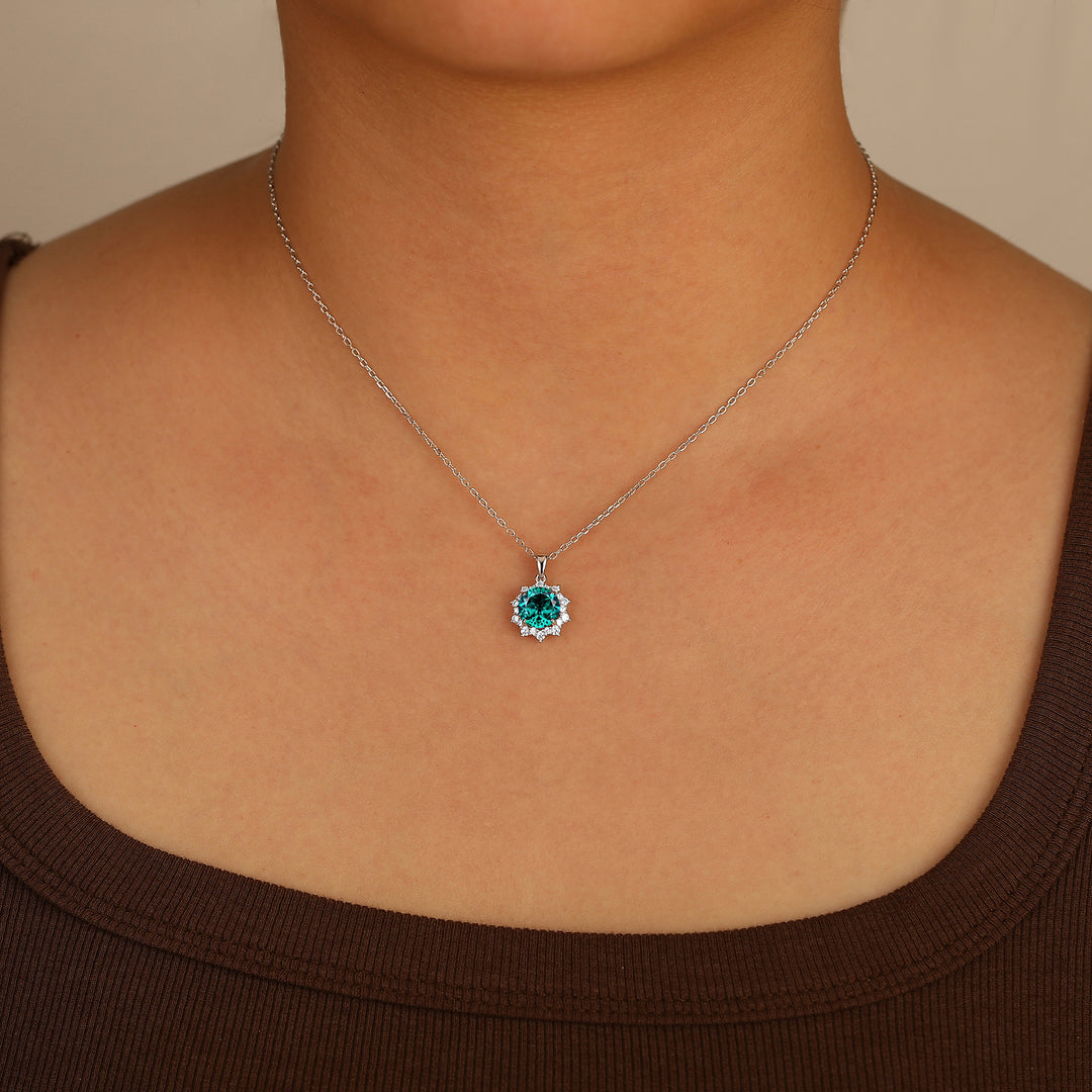 Cluster Emerald Pave Moissanites Necklace Pendant Round Shape Gemstone Women Pendant