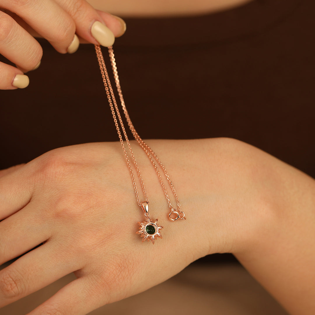 Floral Emerald Pendant Necklace Pave Set Moissanites Anniversary Bridal Pendant