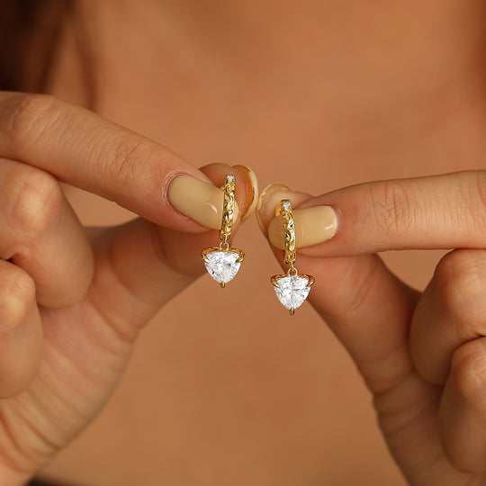 Dainty Fat Triangle Moissanite Drop Earrings 14K Solid Gold Earrings For Her -  Esdomera.com