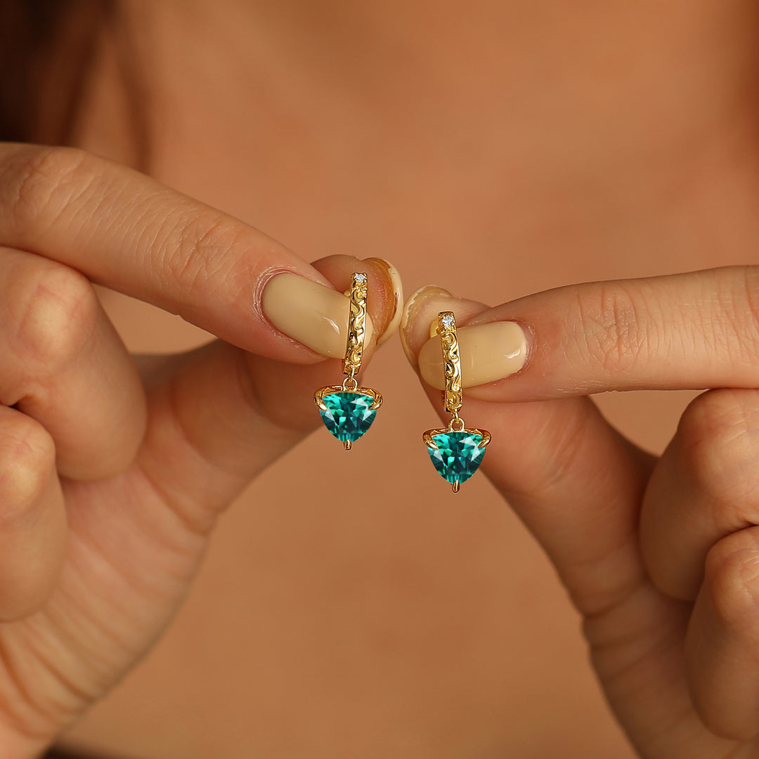 Delicate Emerald Drop Earrings Fat Triangle Cut May Birthstone Prong Setting Earrings -  Esdomera.com