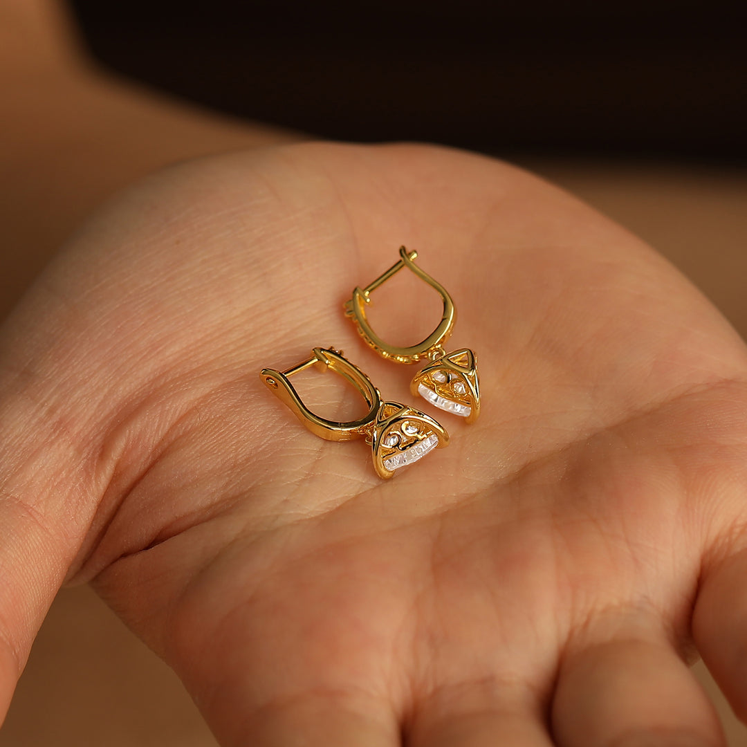 Dainty Fat Triangle Moissanite Drop Earrings 14K Solid Gold Earrings For Her -  Esdomera.com