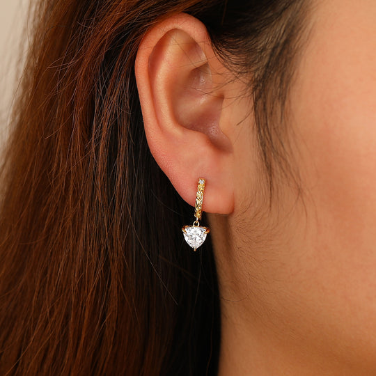 Dainty Fat Triangle Moissanite Drop Earrings 14K Solid Gold Earrings For Her -  Esdomera.com