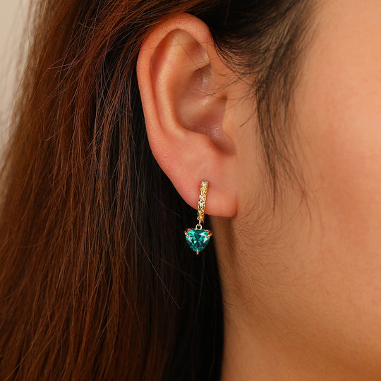 Delicate Emerald Drop Earrings Fat Triangle Cut May Birthstone Prong Setting Earrings -  Esdomera.com