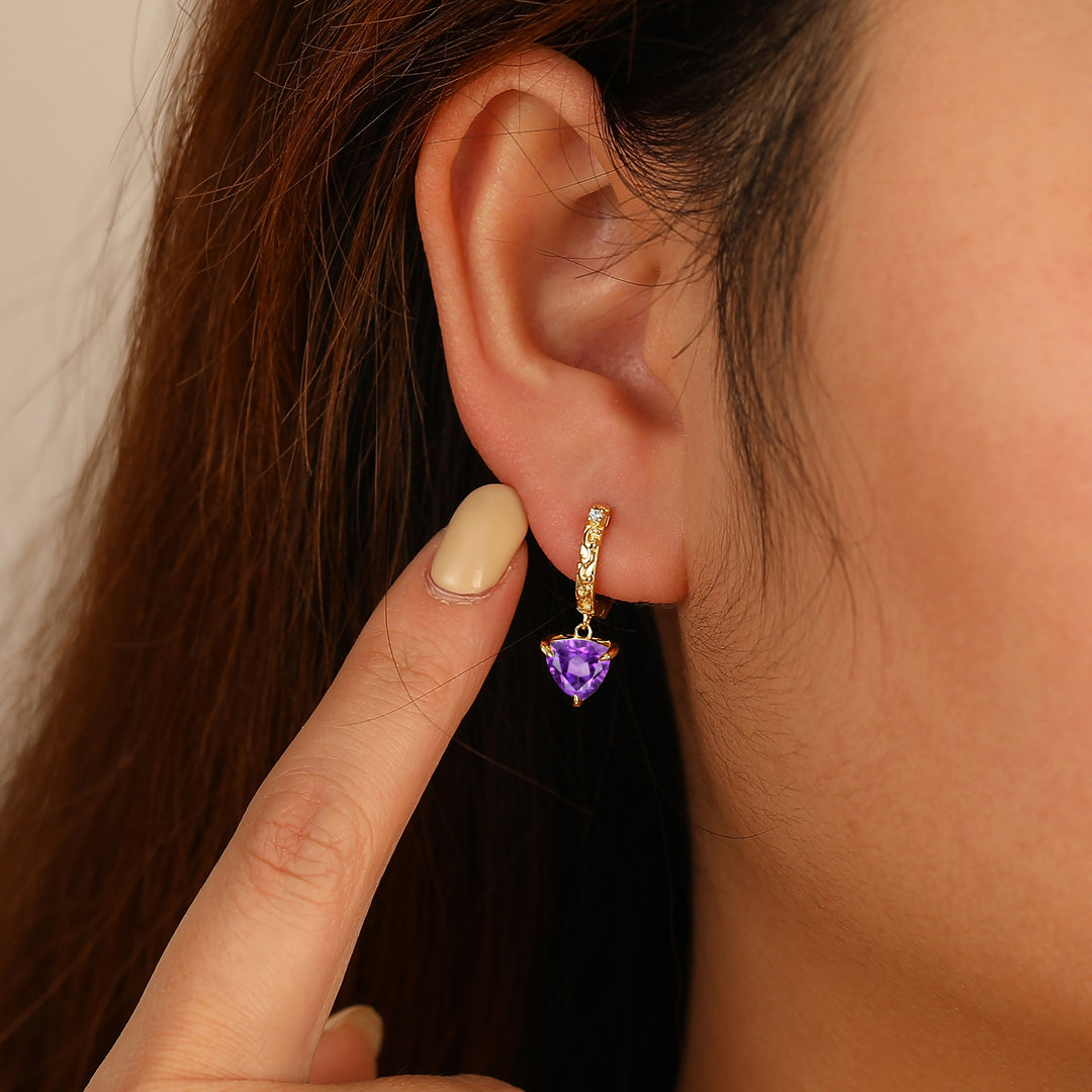 Vintage Fat Triangle Amethyst Drop Earrings February Birthstone Engraved Earrings -  Esdomera.com