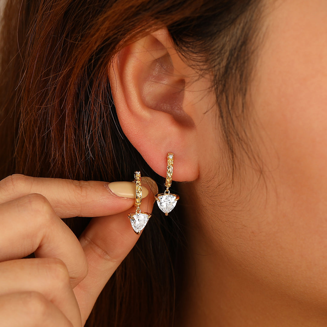 Dainty Fat Triangle Moissanite Drop Earrings 14K Solid Gold Earrings For Her -  Esdomera.com