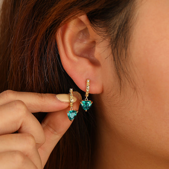 Delicate Emerald Drop Earrings Fat Triangle Cut May Birthstone Prong Setting Earrings -  Esdomera.com