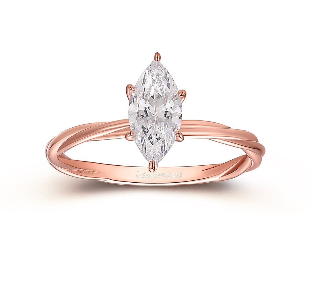 Solid Gold 1CT Marquise Cut Lab Created Diamond Solitaire Ring