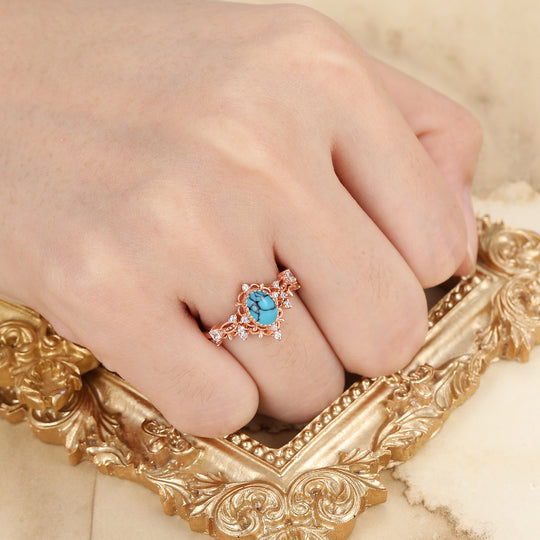 Vintage Filigreed Turquoise Engagement Ring Set Anniversary Promise Rings