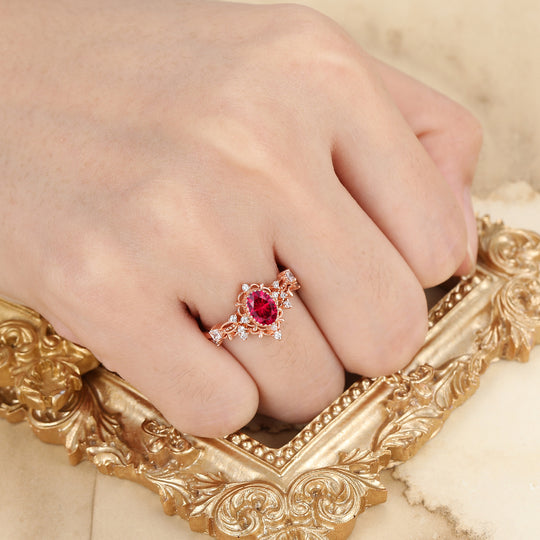 Vintage Filigreed Ruby Engagement Ring Set Anniversary Promise Rings