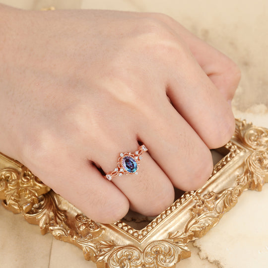 Antique Filigree Oval Cut Alexandrite Engagement Ring Prongs Anniversary Alexandrite Ring For Her