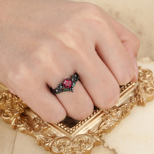 Unique Leaf Design Natural Red Garnet Bridal Ring Set Nature Inspired 2pcs Wowen Fine Ring