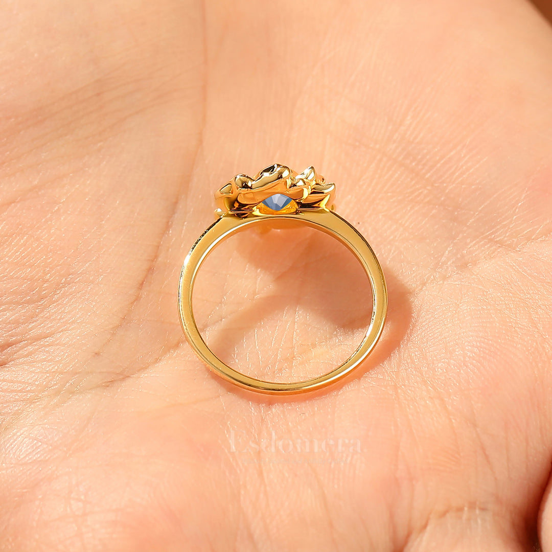 Vintage Flower Style Pear Cut Alexandrite Wedding Ring 14k Yellow Gold Bridal Ring