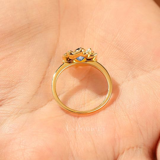 Vintage Flower Style Pear Cut Alexandrite Wedding Ring 14k Yellow Gold Bridal Ring