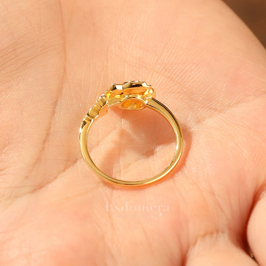 Unique Blooming Flower Alexandrite Bridal Ring 5mm Round Alexandrite Yellow Gold Wedding Ring