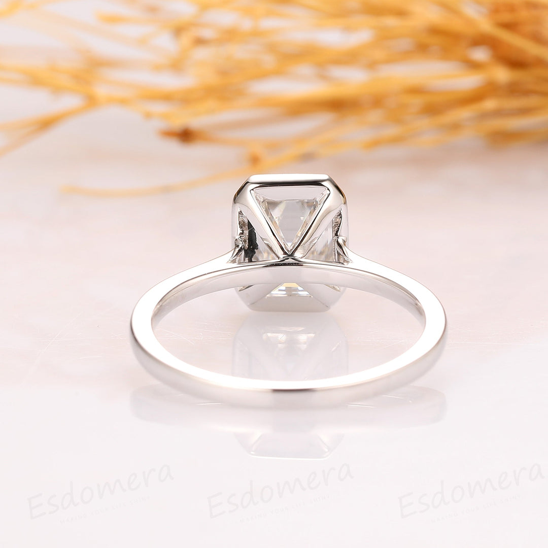 Bezel Set 2CT Emerald Cut Lab Grown Diamond Engagement Ring