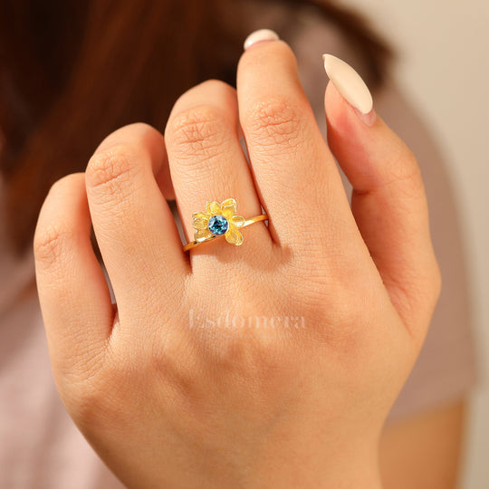 Solitaire Alexandrite Bloom Engagement Ring Sterling Silver Flower Round Alexandrite Ring For Her