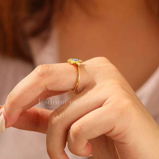 Solitaire Alexandrite Bloom Engagement Ring Sterling Silver Flower Round Alexandrite Ring For Her