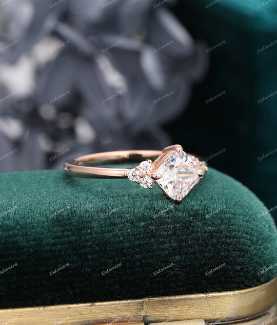 Cushion Cut Lab Grown Diamond Cluster Ring Bridal Promise Ring