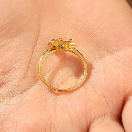 Solitaire Alexandrite Bloom Engagement Ring Sterling Silver Flower Round Alexandrite Ring For Her