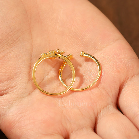 Alexandrite Flower Engagement Ring Set Matching Nature Inspired Bee Design Wedding Band