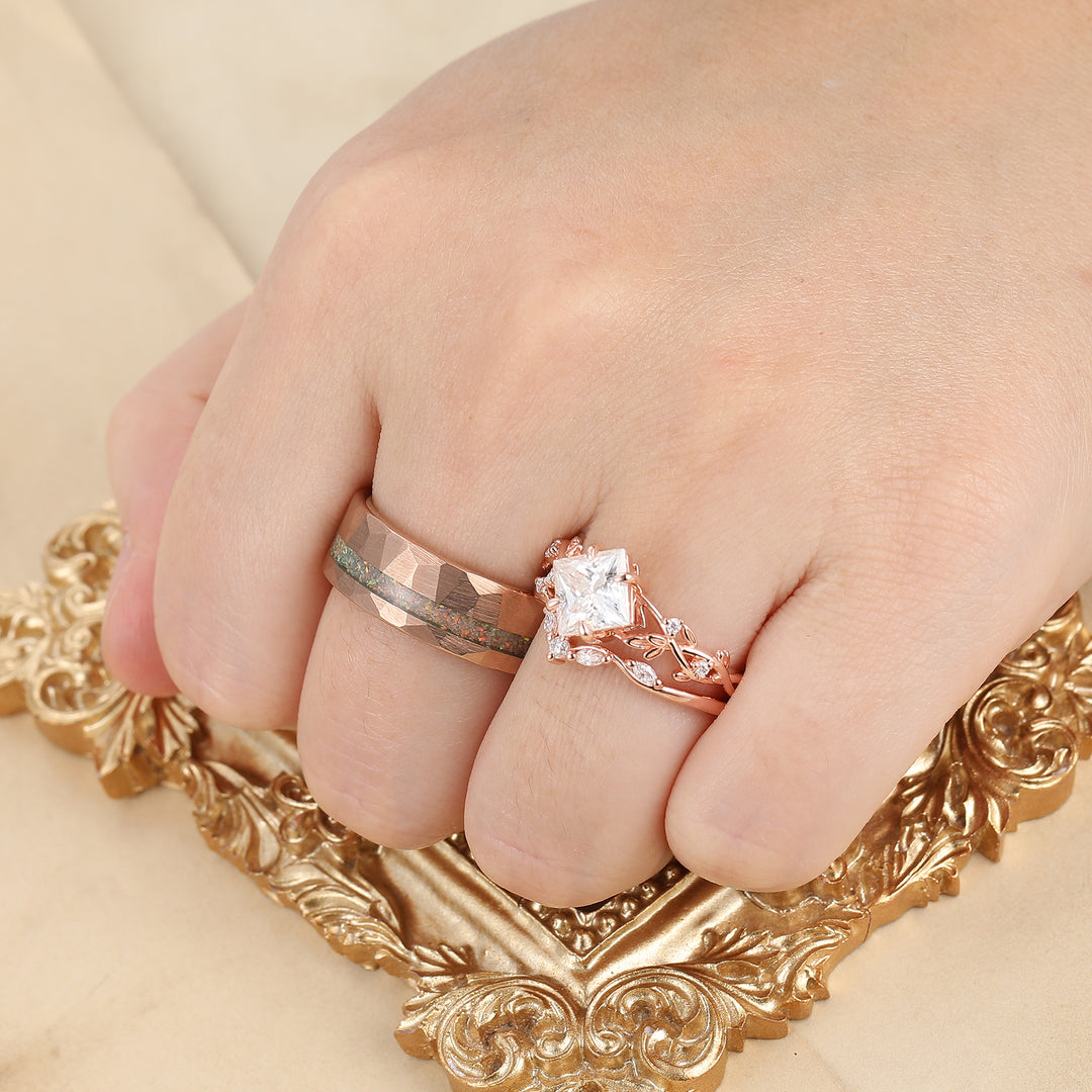 Brilliant Moissanite Engagement Matching Couples Promise Ring Opal Tungsten Wedding Bnads For Anniversary Gift