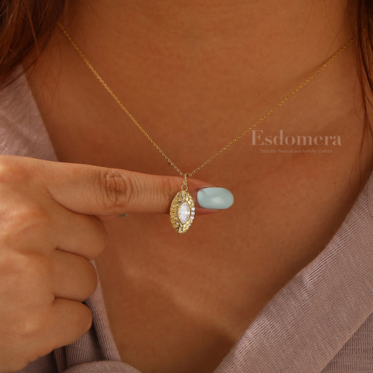 Vintage Vine Filigreed Moissanite Pendant Solid Rose Gold Women Pendant Necklace