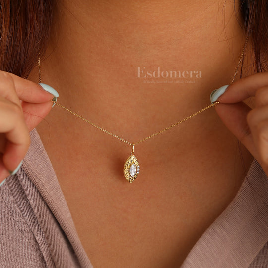 Vintage Vine Filigreed Moissanite Pendant Solid Rose Gold Women Pendant Necklace