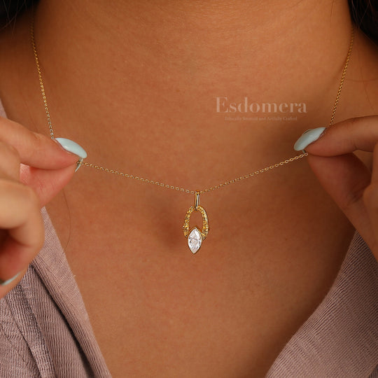 Elegant Vine Grabado Colgante de Moissanita Corte Marquesa Collar Exquisito para Mujer