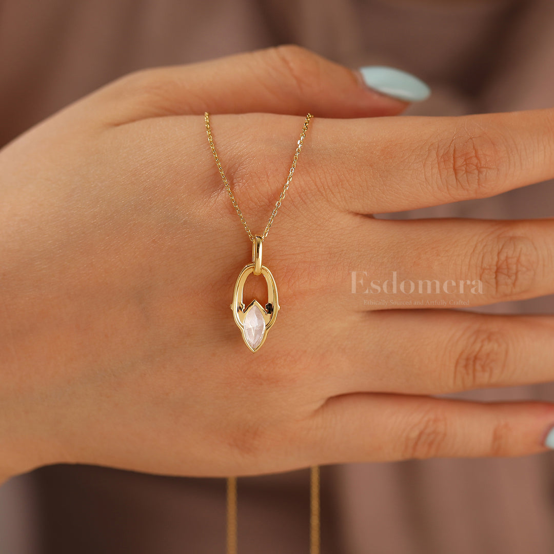 Vintage Vine Filigreed Moissanite Pendant Solid Rose Gold Women Pendant Necklace