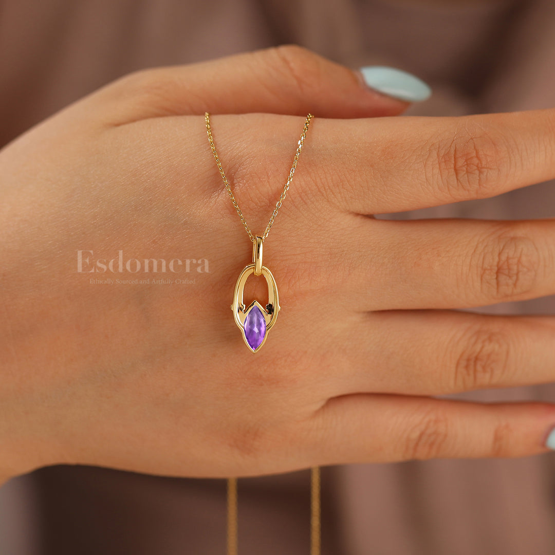 Filigreed Engraved Amethyst Necklace Vintage Anniversary Bridal Necklace